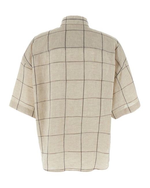 Brunello Cucinelli Natural Short-Sleeved Checked Shirt