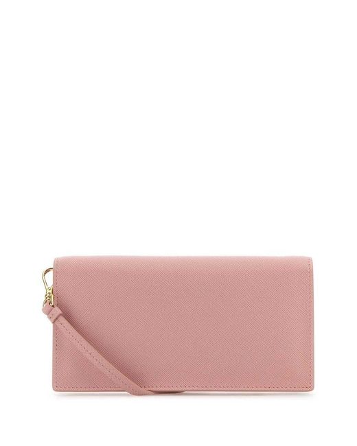 ポーチ PRADA Pink Leather Clutch PRADA Clutch Bag Accessory Pouch Saffiano Leather Pink Used