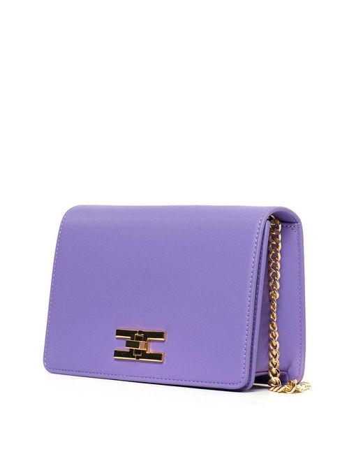 Elisabetta Franchi Purple Logo Turn-lock Shoulder Bag