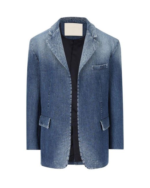 Valentino Blue Single-breasted Straight Hem Denim Jacket