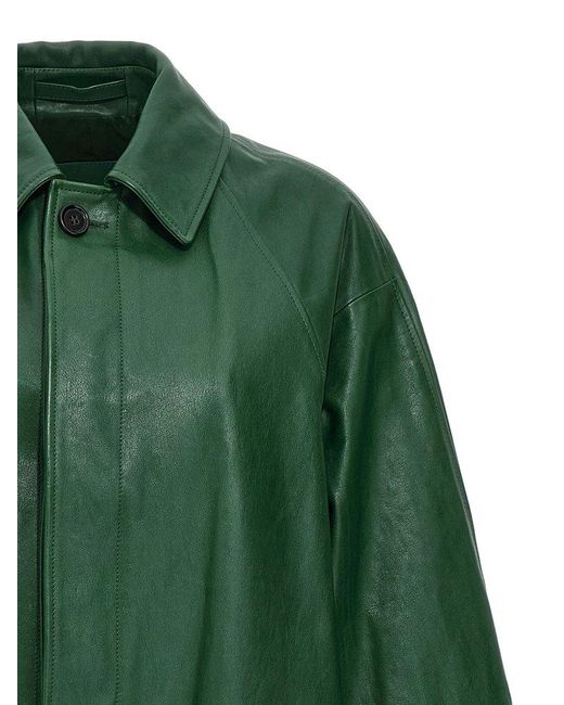 Burberry Green Long Leather Car Coat Coats, Trench Coats