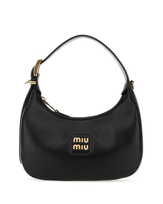 Miu Miu Black Logo Plaque Zipped Shoulder Bag