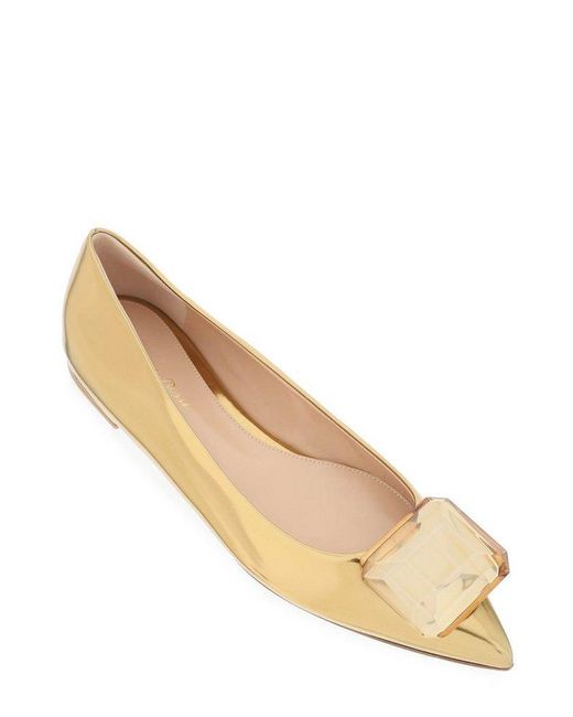 Gianvito Rossi Natural Jaipur Pointed Toe Embellished Ballet Flats