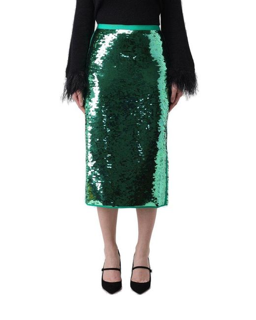 Weekend by Maxmara Green Sequins Embellished Pencil Skirt