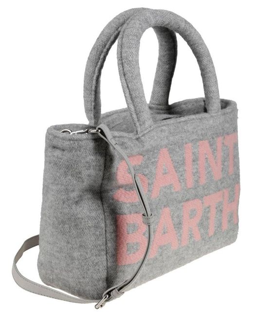 Mc2 Saint Barth White Clarine Logo Jacquard Top Handle Bag