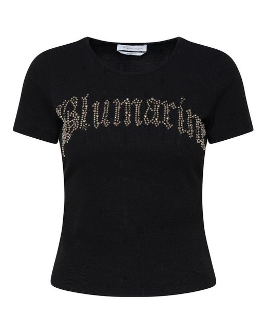 Blumarine Black T-shirt Maxi Logo Strass