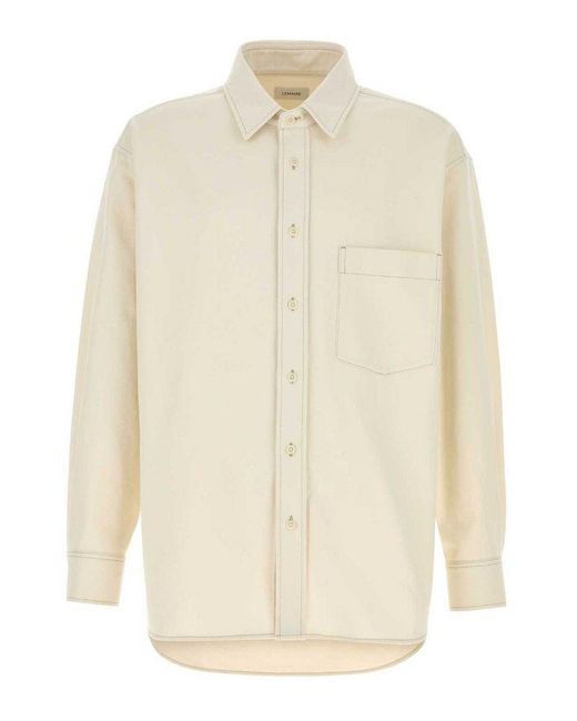 Lemaire White Long-Sleeved Drop Shoulder Overshirt for men