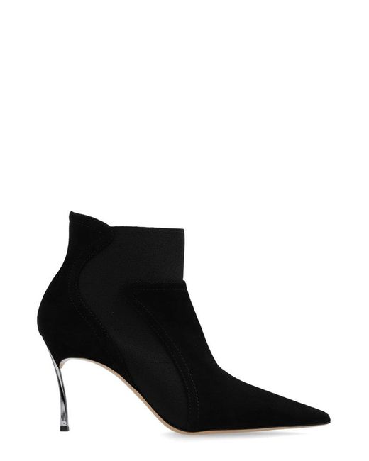 Casadei Black Pointed-Toe Heeled Ankle Boots