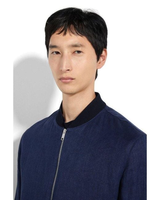 Zegna Blue Oasi Lino Bomber for men