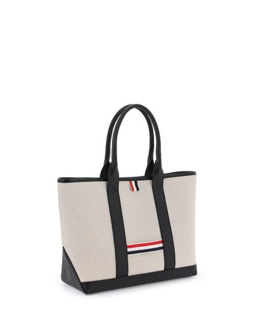 Thom Browne White Interlock Small Tote Bag