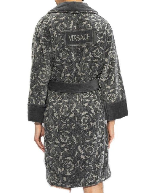 Versace Gray Barocco Patterned Belted Bathrobe for men