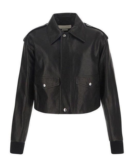 Alexander McQueen Black Cropped Leather Jacket for men
