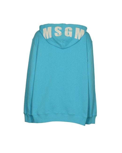 MSGM Blue Logo Hood Print Hoodie