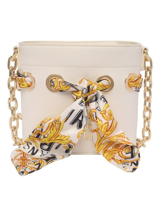 Versace Jeans White Scarf-detailed Chain-linked Mini Crossbody Bag