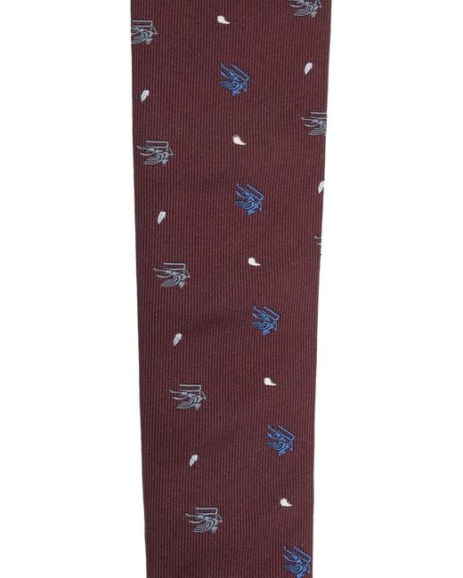 Etro Purple Logo Embroidered Pointed-tip Tie for men