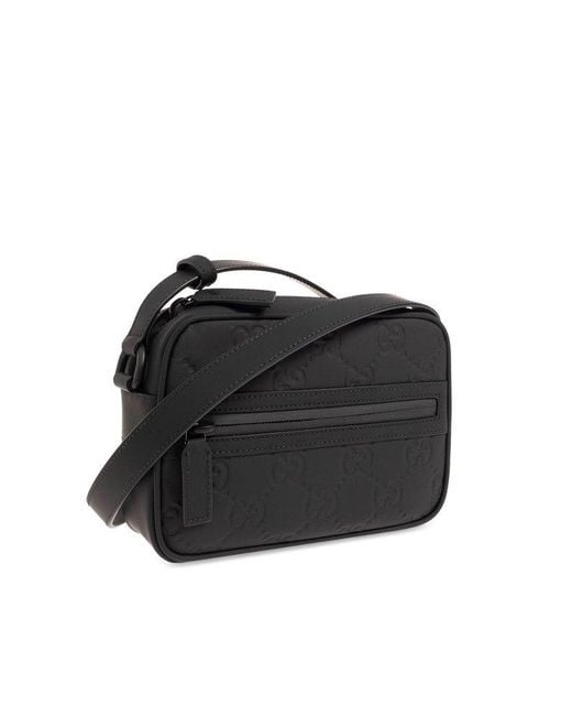 Gucci Black Monogram-debossed Leather Cross-body Bag for men