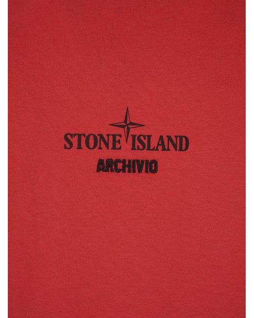 Stone Island Red Logo Detailed Crewneck T-shirt for men