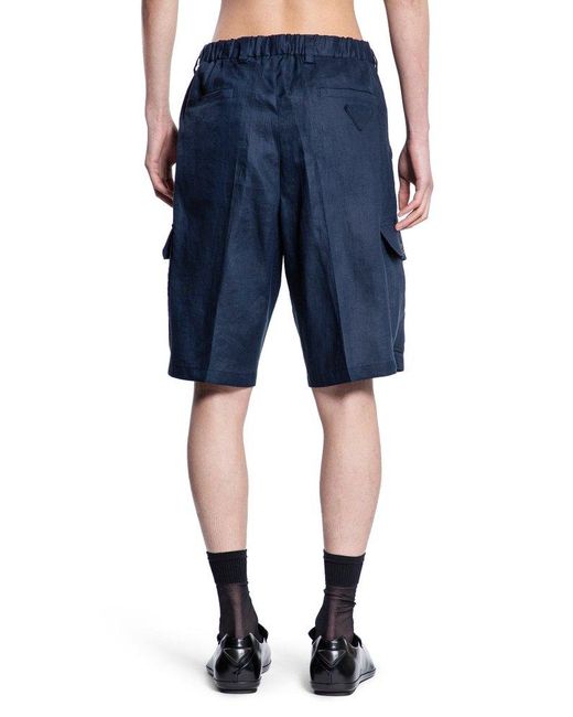 Prada Blue Logo-patch Cargo Shorts for men