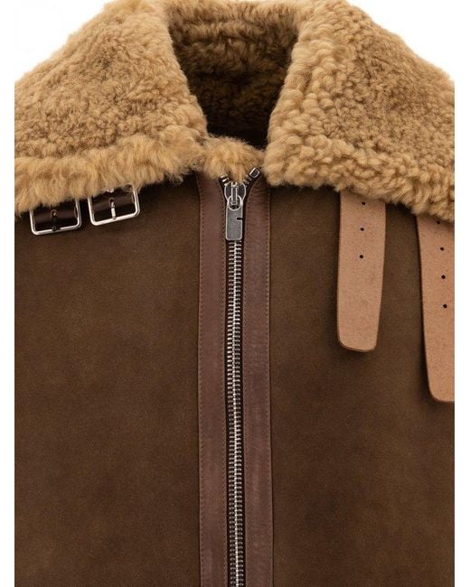 Burberry Brown Shearling Aviator Jacket for men