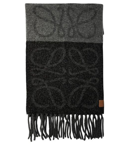 Loewe Black Anagram Fringed Scarf