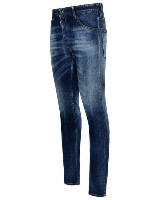 DSquared² Blue Logo Patch Distressed Slim-Fit Jeans for men