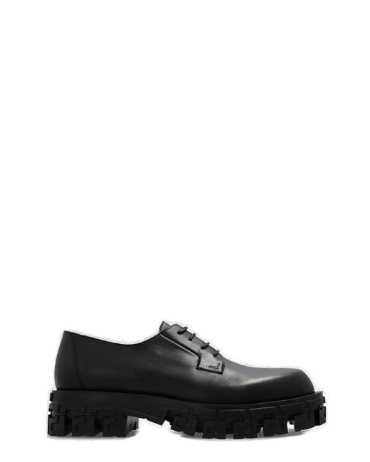 Versace Black Almond Toe Lace-up Chunky-sole Shoes for men