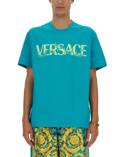 Versace Blue T-Shirt With Baroque Logo for men
