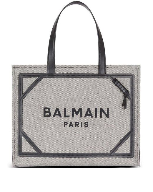Balmain Gray Logo Embroidered Top Handle Bag