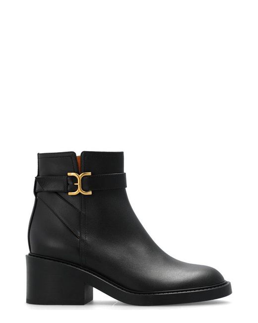 Chloé Black Marcie Buckled Leather Ankle Boots