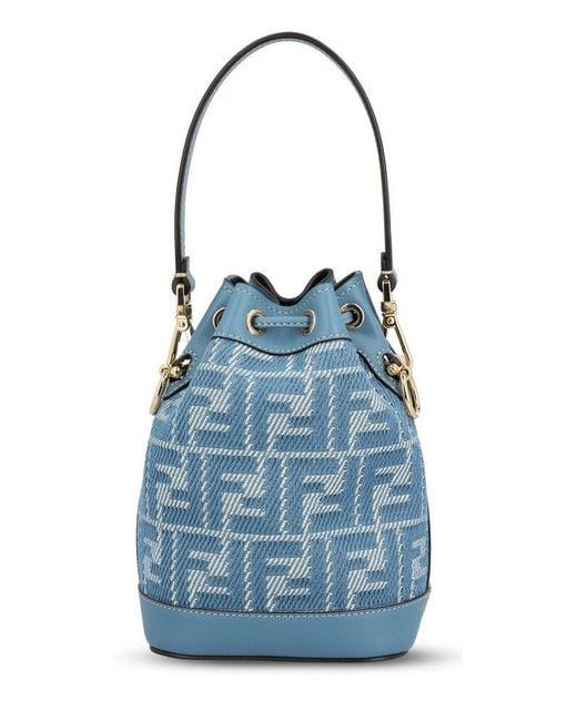 Fendi Blue Mon Tresor Ff Jacquard Mini Bucket Bag