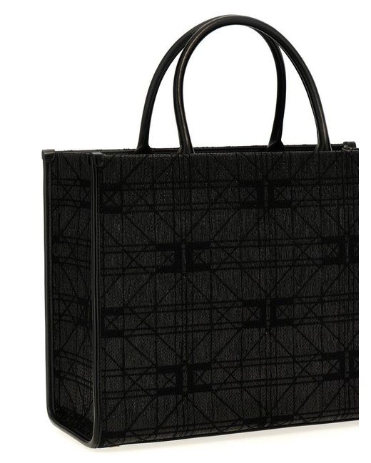 Elisabetta Franchi Black Logo Jacquard Shopping Bag Hand Bags