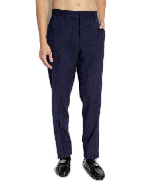 Versace Blue Wool Pleat-Front Trousers for men