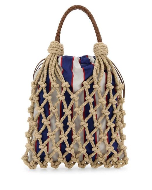 Prada Blue Logo Net Tote Bag