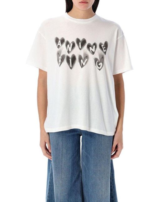 Anine Bing White Cade Tee Hearts