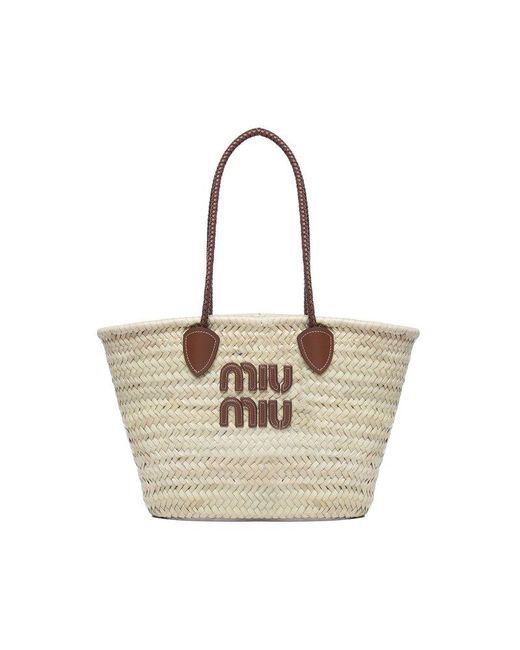 Miu Miu Natural Logo-patch Tote Bag