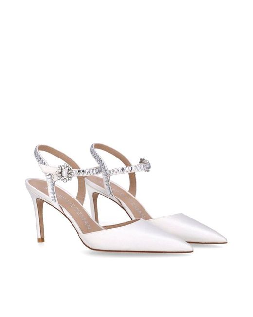 Stuart Weitzman White Pointed-toe Ankle Strapped Pumps