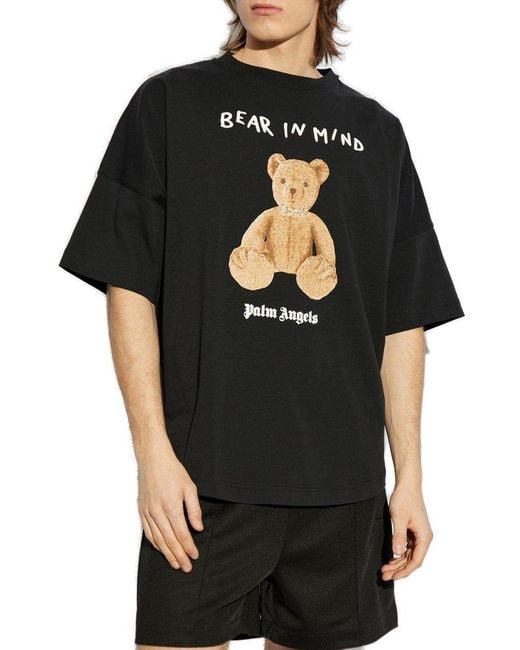 Palm Angels Black T-Shirt With Print for men