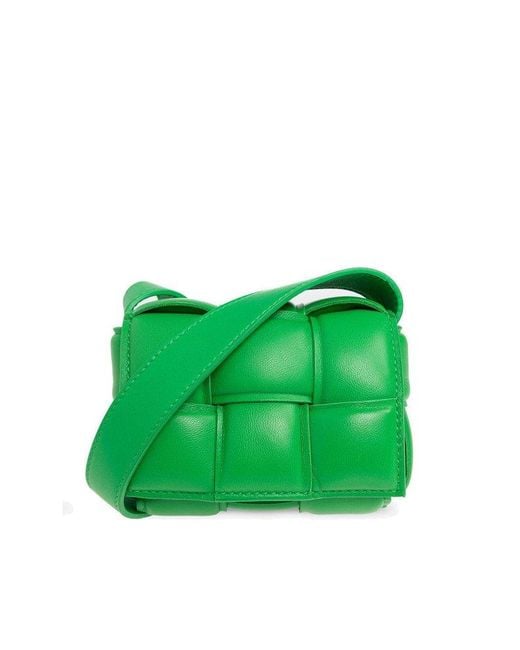 Cassette Small Leather Shoulder Bag in Green - Bottega Veneta