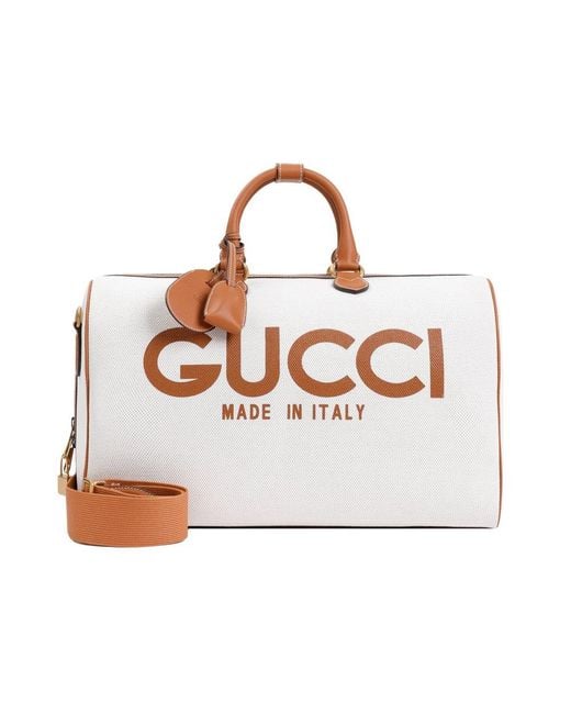 Gucci White Logo Printed Large Duffle Bag for men