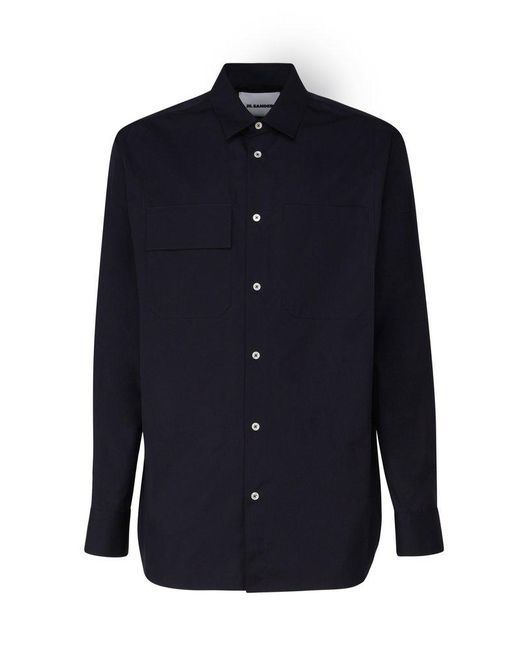 Jil Sander Blue Long-Sleeved Straight-Cut Cotton Shirt for men