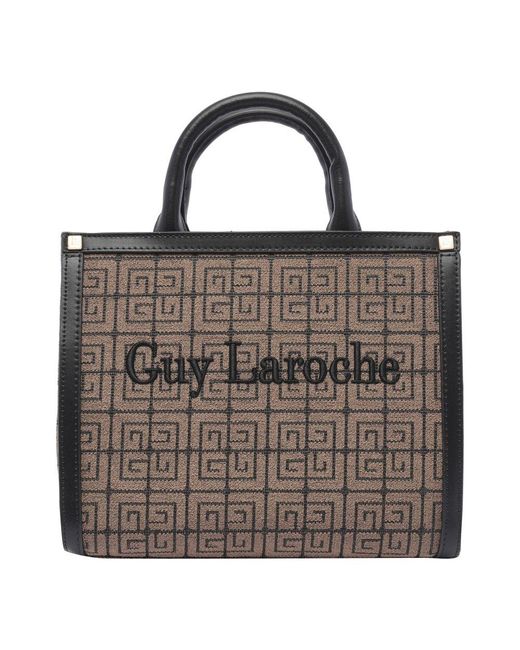 Guy Laroche Brown Logo Embroidered Tote Bag