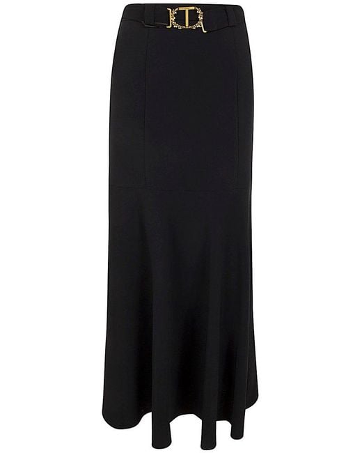 Twin Set Black Belted Crepe Texture Maxi Skirt