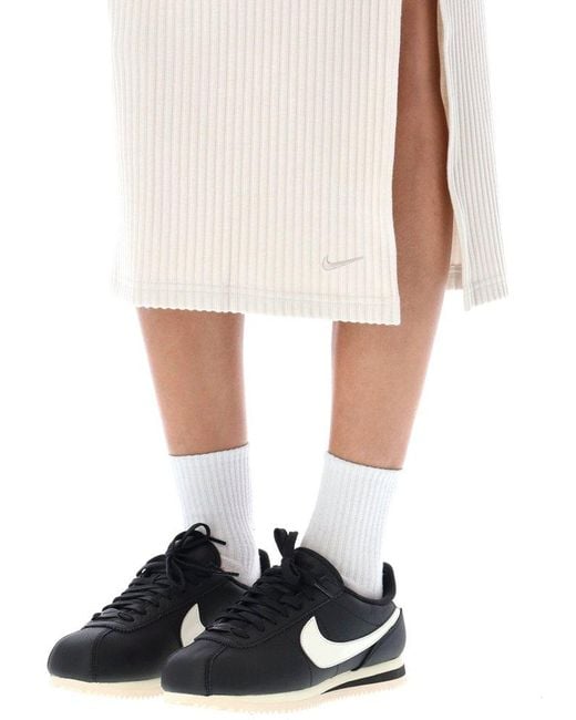 Nike White Sportswear Chill Knitted Slim Ribbed Midi Skirt