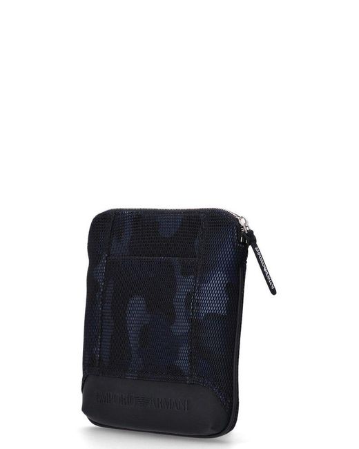 Emporio Armani Blue Camouflage Pattern Zipped Messenger Bag for men