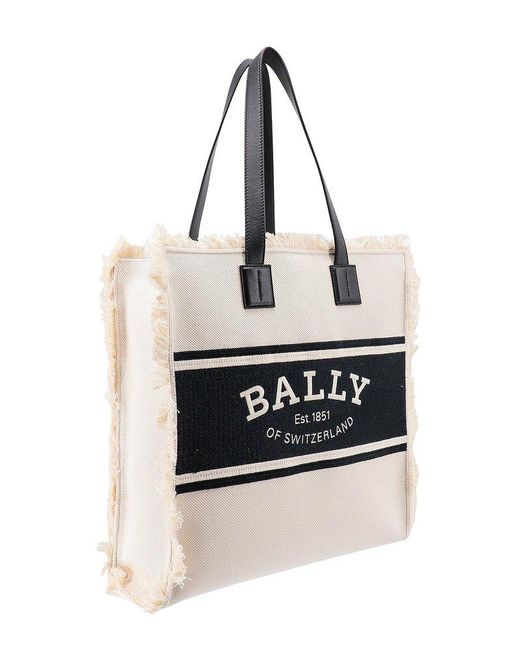 Bally White Logo Embroidered Fringed Tote Bag