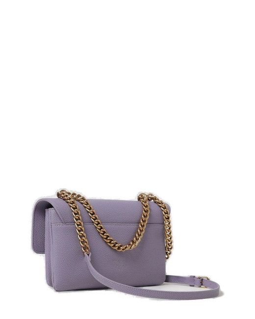 Pinko Purple Logo Plaque Chained Shoulder Bag