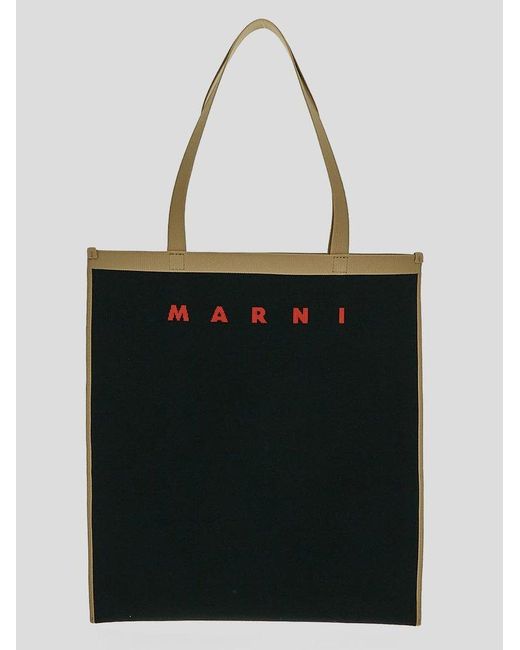 Marni Black Logo Embroidered Top Handle Bag for men