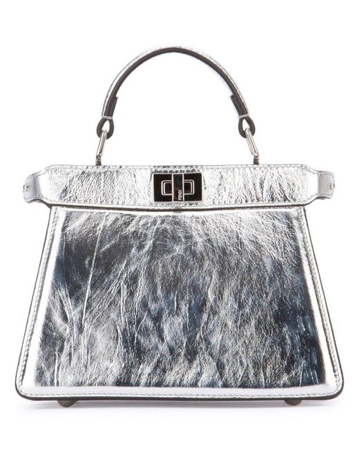 Fendi Gray Peekaboo Iseeu Twist-lock Detailed Small Top Handle Bag