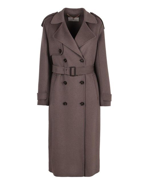 Elisabetta Franchi Brown Wool Double-Breasted Trench Jacket