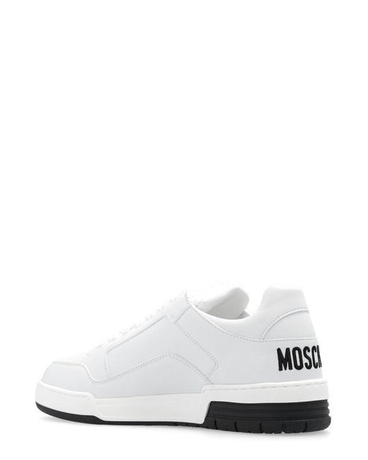 Moschino White Logo-embroidered Lace-up Sneakers